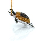 1.87 Cts. Yellow Black and Green Diamond Turtle  14K White Gold